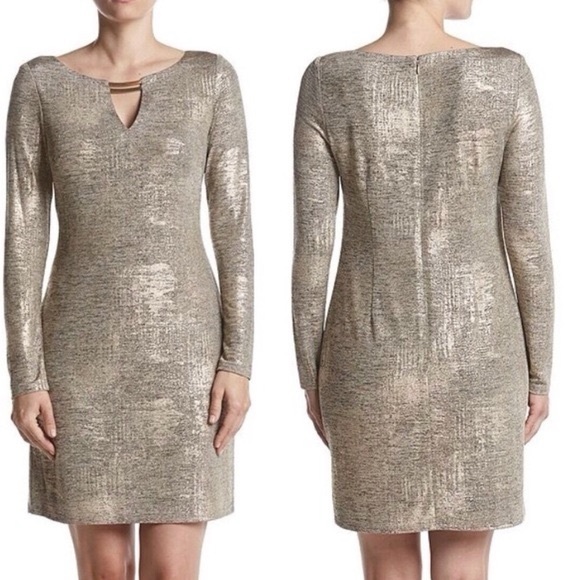 Vince Camuto Dresses & Skirts - Vince Camuto Metallic Long Sleeves Shift Dress Midi Stretchy Lined Size 10
